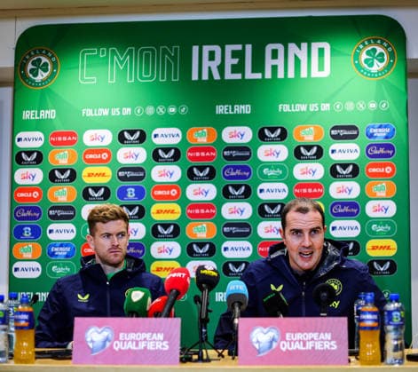 Republic of Ireland press conference, PK, Pressekonferenz FAI HQ, Dublin 23 3 2026 Nathan Collins and assistant coach John O™Shea Nathan Collins and John O™Shea 23 3 2026  Copyright: x INPHO RyanxByrnex RB1_3565