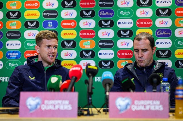 Republic of Ireland press conference, PK, Pressekonferenz FAI HQ, Dublin 23 3 2026 Nathan Collins and assistant coach John O™Shea Nathan Collins and John O™Shea 23 3 2026  Copyright: x INPHO RyanxByrnex RB2_3502