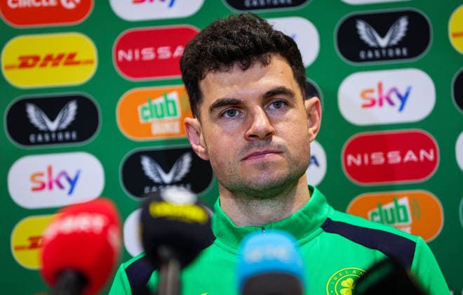 Republic of Ireland press conference, PK, Pressekonferenz FAI HQ, Dublin 23 3 2026 John Egan John Egan 23 3 2026  Copyright: x INPHO RyanxByrnex RB2_2138_1