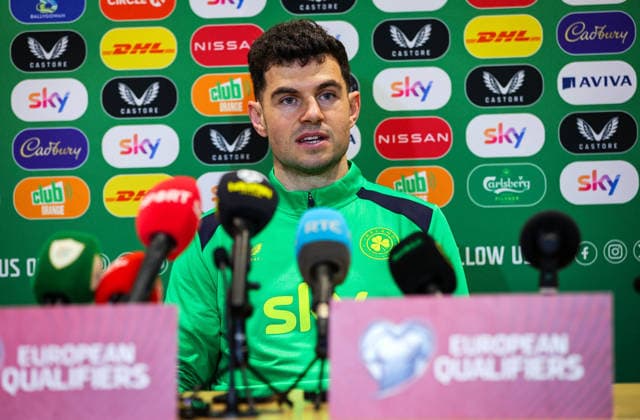 Republic of Ireland press conference, PK, Pressekonferenz FAI HQ, Dublin 23 3 2026 John Egan John Egan 23 3 2026  Copyright: x INPHO RyanxByrnex RB2_2179_2