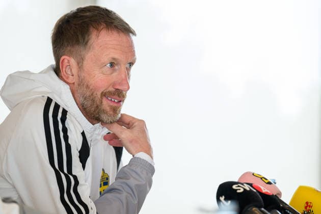 260323 Head coach Graham Potter of the Swedish national football team during a press conference on March 23, 2026 in Valencia Photo Joel Marklund BILDBYRAN kod JM JM0803 bbeng fotboll football soccer fotball vm kval fifa world cup qualifier presskonferens press conference sverige sweden sverige a  Copyright: JOELxMARKLUND BB260323JM004
