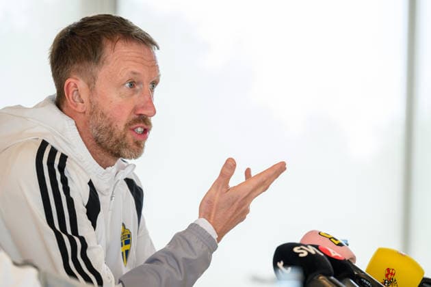 260323 Head coach Graham Potter of the Swedish national football team during a press conference on March 23, 2026 in Valencia Photo Joel Marklund BILDBYRAN kod JM JM0803 bbeng fotboll football soccer fotball vm kval fifa world cup qualifier presskonferens press conference sverige sweden sverige a  Copyright: JOELxMARKLUND BB260323JM006