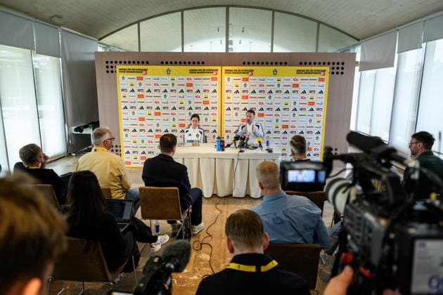 260323 Head coach Graham Potter of the Swedish national football team during a press conference on March 23, 2026 in Valencia Photo Joel Marklund BILDBYRAN kod JM JM0803 bbeng fotboll football soccer fotball vm kval fifa world cup qualifier presskonferens press conference sverige sweden sverige a  Copyright: JOELxMARKLUND BB260323JM017