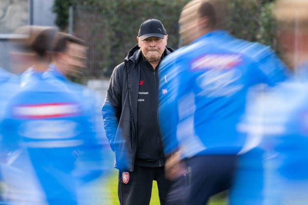 Head coach Miroslav Koubek attends a training session of the Czech national football team before the World Cup playoffs, in Prague, Czech Republic, on March 23, 2026. (CTKxPhoto OndrejxDeml) CTKPhotoP2026032306336  CTKPhotoP2026032306336