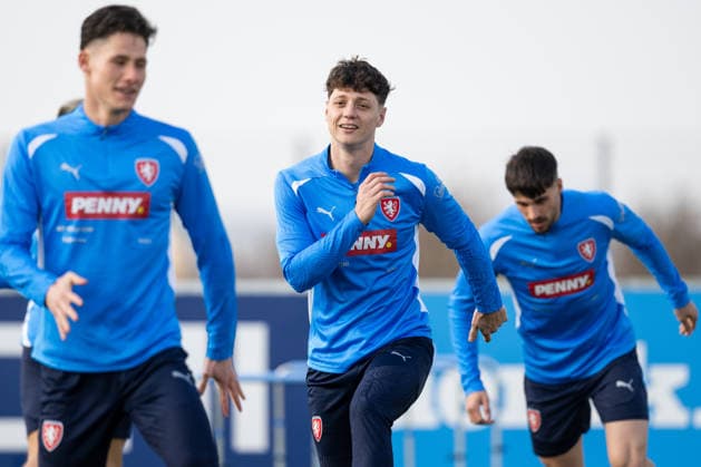 Ladislav Krejci (middle) attends a training session of the Czech national football team before the World Cup playoffs, in Prague, Czech Republic, on March 23, 2026. (CTKxPhoto OndrejxDeml) CTKPhotoP2026032306303  CTKPhotoP2026032306303