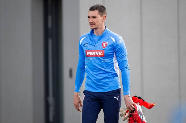 Goalkeeper Matej Kovar attends a training session of the Czech national football team before the World Cup playoffs, in Prague, Czech Republic, on March 23, 2026. (CTKxPhoto OndrejxDeml) CTKPhotoP2026032306403  CTKPhotoP2026032306403