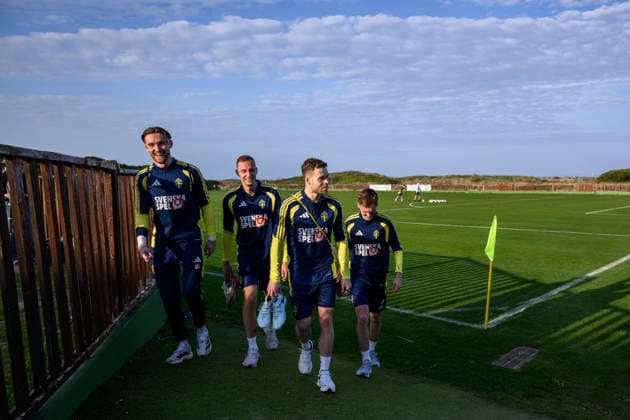 260323 goalkeeper Noel Törnqvist, Gustaf Nilsson, Gabriel Gudmundsson and Williot Swedberg of the Swedish national football team during a training session on March 23, 2026 in Valencia Photo Joel Marklund BILDBYRAN code JM JM0804 bbeng fotboll football soccer fotball vm kval fifa world cup qualifier qualifier träning practice training sverige sweden sverige a  Copyright: JOELxMARKLUND BB260323JM073