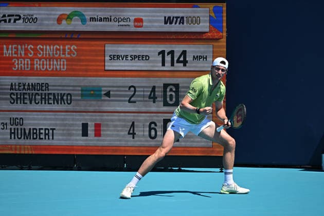 Itau Miami Tennis Open - Ugo Humbert Ugo Humbert (FRA) during his third round match at the Itau Miami Open in Miami , USA, on March 23, 2026. Photo by Corinne Dubreuil ABACAPRESS.COM Miami United States  Copyright: xDubreuilxCorinne ABACAx