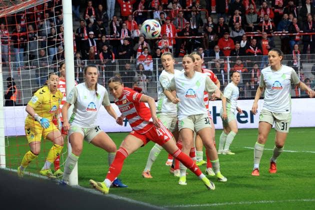 DEU, 2 BL, Frauen, 1 FC Union vs Werder Bremen, 23 03 2026, Stadion Alte Foersterei, Berlin, DEU, 2 BL, Frauen, 1 FC Union vs Werder Bremen, im Bild Kamber Lia 1 FC Union Berlin 41 , Mara Alber Werder Bremen 37 , Sarah Gutmann Werder Bremen 32 , Verena Wieder Werder Bremen 31 , Mariella El Sherif Werder Bremen 39 DFL regulations prohibit any use of Photographs as image sequences and or quasi video nordphotoxGmbHx xEngler nph00076