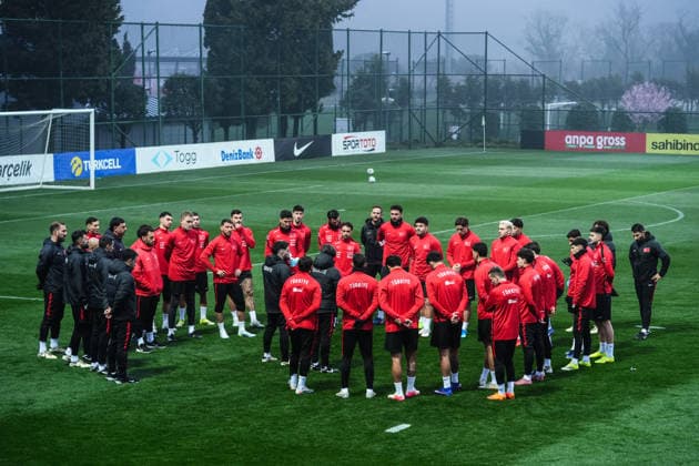 Turkish National Football Team training session ISTANBUL, TURKIYE - MARCH 23: Turkish National Football Team players attends the training session, under the lead of head coach Vincenzo Montella, ahead of the 2026 FIFA World Cup, WM, Weltmeisterschaft, Fussball European Qualifiers play-off semifinal match against Romania at Hasan Dogan National Teams Camp and Training Facilities in Istanbul, Turkiye on March 23, 2026. Hakan Akgun Anadolu Istanbul Turkey. Editorial use only. Please get in touch for any other usage.  Copyright: x2026xAnadoluxHakanxAkgunx