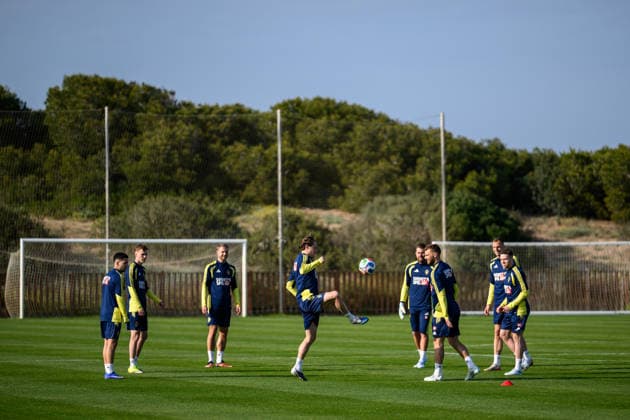260323 Mattias Svanberg and Jesper Karlström of the Swedish national football team during a training session on March 23, 2026 in Valencia Photo Joel Marklund BILDBYRAN kod JM JM0804 bbeng fotboll football soccer fotball vm kval fifa world cup qualifier qualifier träning practice training sverige sweden sverige a  Copyright: JOELxMARKLUND BB260323JM094
