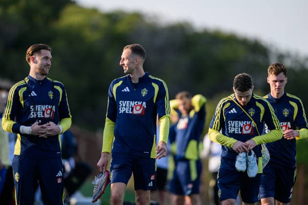 260323 goalkeeper Noel Törnqvist, Gustaf Nilsson, Gabriel Gudmundsson and Williot Swedberg of the Swedish national football team during a training session on March 23, 2026 in Valencia Photo Joel Marklund BILDBYRAN code JM JM0804 bbeng fotboll football soccer fotball vm kval fifa world cup qualifier qualifier träning practice training sverige sweden sverige a  Copyright: JOELxMARKLUND BB260323JM098