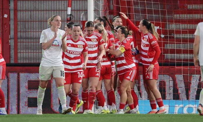 Goalkeeper Nadine Böhi celebrates with teammates after winning a penalty kick Joy Emotion Cheering Sport Football Soccer Women Womens Bundesliga 21 Matchday Season 2025 2026 23 03 2026 1 FC Union Berlin vs SV Werder Bremen DFL regulations prohibit any use of photographs as image sequences and or quasi video