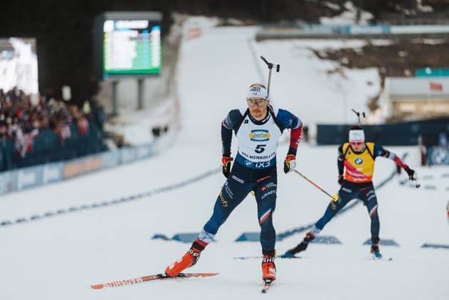22.03.26, BMW IBU World Cup Biathlon Oslo, Men Mass Start 15 km, 2025 2026 season Emilien Jacquelin (FRA) on the track during the race Olso Holmenkollen National Ski Arena Oslo Norway