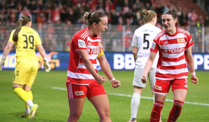 Lisa Heiseler cheers after scoring 3 0, Sophie Weidauer joy emotion jubilation Sport Football Soccer Women Womens Bundesliga 21 Matchday Season 2025 2026 23 03 2026 1 FC Union Berlin vs SV Werder Bremen DFL regulations prohibit any use of photographs as image sequences and or quasi video