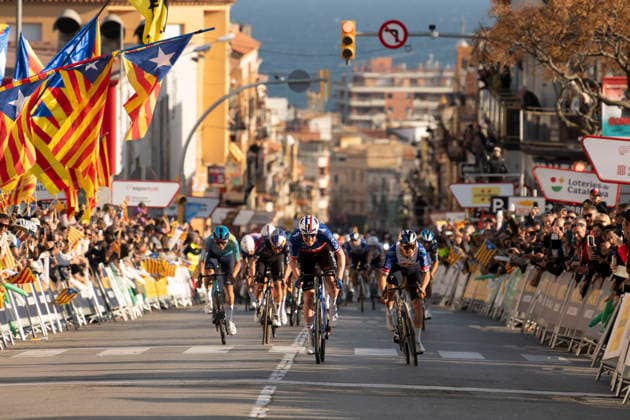 March 23, 2026, Sant Feliu De Guixols, Girona, Spain: Sant Feliu De Guixols. French rider Dorian Godon beats Remco Evenepoel at photofinish oin stage 1 of Volta Catalunya 2026 Volta Catalunya 2026  - ZUMAm214 20260323_zip_m214_037 Copyright: xMatteoxSeccix