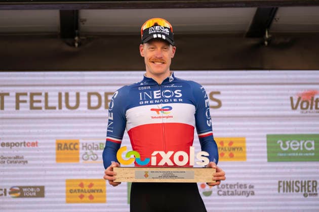 March 23, 2026, Sant Feliu De Guixols, Girona, Spain: Sant Feliu De Guixols. Dorian Godon wears the leader s jersey after stage 1 of Volta Catalunya. Volta Catalunya 2026  - ZUMAm214 20260323_zip_m214_045 Copyright: xMatteoxSeccix