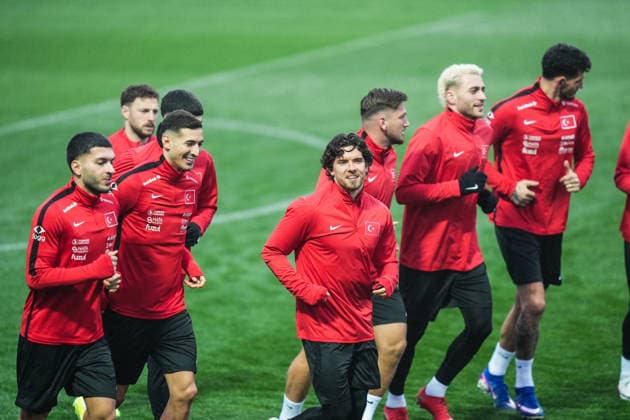 Turkish National Football Team training session ISTANBUL, TURKIYE - MARCH 23: Turkish National Football Team players attend the training session, under the lead of head coach Vincenzo Montella, ahead of the 2026 FIFA World Cup, WM, Weltmeisterschaft, Fussball European Qualifiers play-off semifinal match against Romania at Hasan Dogan National Teams Camp and Training Facilities in Istanbul, Turkiye on March 23, 2026. Hakan Akgun Anadolu Istanbul Turkey. Editorial use only. Please get in touch for any other usage.  Copyright: x2026xAnadoluxHakanxAkgunx