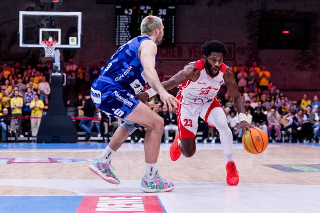 Barmer 2 Basketball Bundesliga ProA RheinStars Cologne vs Phoenix Hagen, 23 03 2026 Dominick Jordan von Waaden Phoenix Hagen, 13 , Michael Jordan Miller RheinStars Cologne, 23 on the ball Barmer 2 Basketball Bundesliga ProA RheinStars Cologne vs Phoenix Hagen, Cologne, Motorworld on 23 03 2026 Copyright: xBEAUTIFULxSPORTS Wunderlx