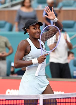 MIAMI GARDENS FL - MARCH 23: Coco Gauff reacts after defeating Sorana Cirstea during The Miami Open held at Hard Rock Stadium on March 23, 2026 in Miami Gardens, Florida. Copyright: xmpi04 MediaPunchx