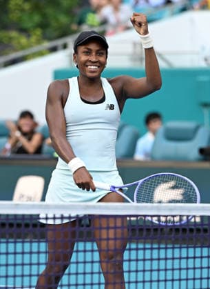 MIAMI GARDENS FL - MARCH 23: Coco Gauff reacts after defeating Sorana Cirstea during The Miami Open held at Hard Rock Stadium on March 23, 2026 in Miami Gardens, Florida. Copyright: xmpi04 MediaPunchx