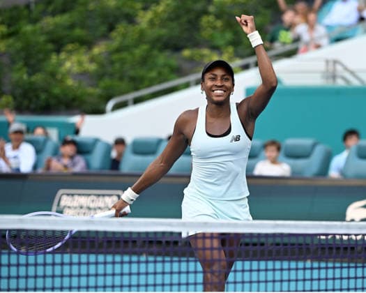 MIAMI GARDENS FL - MARCH 23: Coco Gauff reacts after defeating Sorana Cirstea during The Miami Open held at Hard Rock Stadium on March 23, 2026 in Miami Gardens, Florida. Copyright: xmpi04 MediaPunchx