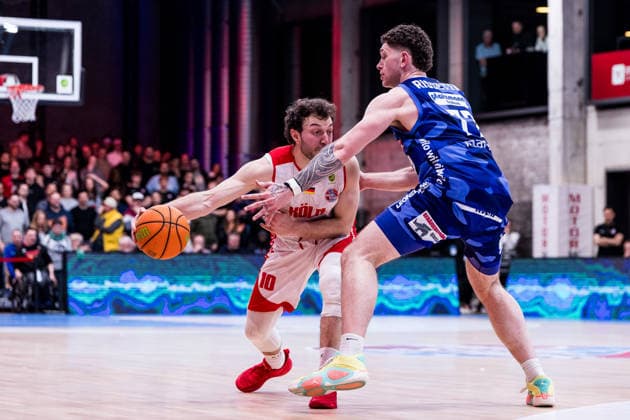 Barmer 2 Basketball Bundesliga ProA RheinStars Cologne vs Phoenix Hagen, 23 03 2026 Haris Hujic RheinStars Cologne, 10 on the ball, Anzac Joseph Dennis Rissetto Phoenix Hagen, 77 Barmer 2 Basketball Bundesliga ProA RheinStars Cologne vs Phoenix Hagen, Cologne, Motorworld on 23 03 2026 Copyright: xBEAUTIFULxSPORTS Wunderlx
