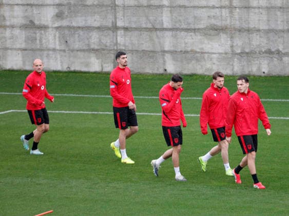 FIFA World Cup, WM, Weltmeisterschaft, Fussball UEFA Qualifiers Poland vs Albania, in Tirana, Albania, 23 March 2026. Albanian national team, Nationalteam football players, Kristjan Asllanij, Nedim Bajrami, attends a training session in Tirana on March 23, 2026, on the eve of the FIFA World Cup 2026 qualifier semi-final football match between Poland and Albania in Warsaw, Poland. Light Studio Agency Malton Dibra TIRANE ALBANIA Copyright: xMaltonxDibrax