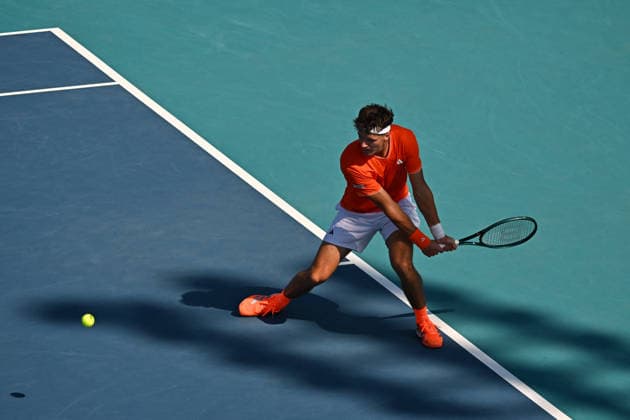 Itau Miami Tennis Open - Francisco Cerundolo Jakub Mensik (CZE) during his third round match at the Itau Miami Tennis Open in Miami , USA, on March 23, 2026. Photo by Corinne Dubreuil ABACAPRESS.COM Miami United States  Copyright: xDubreuilxCorinne ABACAx