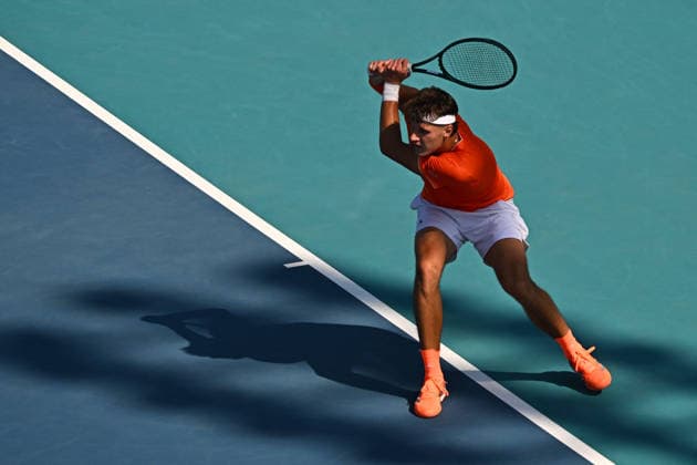 Itau Miami Tennis Open - Francisco Cerundolo Jakub Mensik (CZE) during his third round match at the Itau Miami Tennis Open in Miami , USA, on March 23, 2026. Photo by Corinne Dubreuil ABACAPRESS.COM Miami United States  Copyright: xDubreuilxCorinne ABACAx
