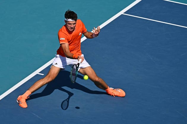 Itau Miami Tennis Open - Francisco Cerundolo Jakub Mensik (CZE) during his third round match at the Itau Miami Tennis Open in Miami , USA, on March 23, 2026. Photo by Corinne Dubreuil ABACAPRESS.COM Miami United States  Copyright: xDubreuilxCorinne ABACAx