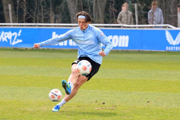 DEU, DFL, 2 FBL Hertha BSC, Training, 24 03 2026, Sportforum, Berlin, DEU, DFL, 2 FBL Hertha BSC, Training, im Bild Fabian Reese Hertha BSC Berlin 11 DFL regulations prohibit any use of Photographs as image sequences and or quasi video nordphotoxGmbHx xEngler nph00076
