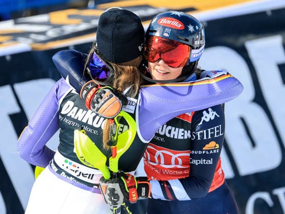 ALPINE SKIING - FIS WC Final Lillehammer HAFJELL,NORWAY,24.MAR.26 - ALPINE SKIING - FIS World Cup Final, slalom, ladies. Image shows Emma Aicher (GER) and Mikaela Shiffrin (USA).  GEPAxpictures xWolfgangxGrebien