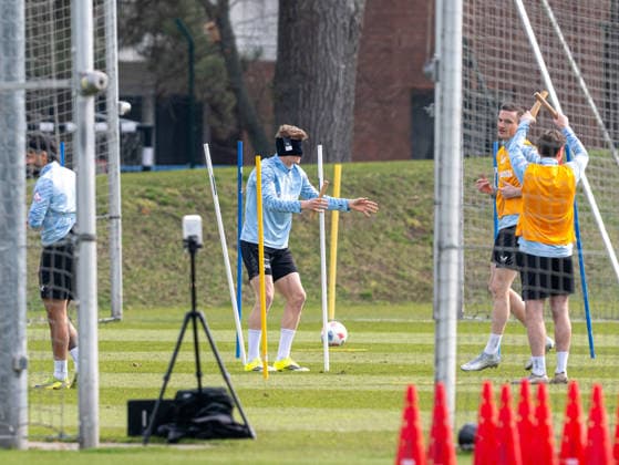 Soccer, Men, Season 2025 26, 2 Bundesliga, Hertha BSC, Training, f l Kevin Sessa Hertha BSC , Luca Schuler Hertha BSC , Niklas Kolbe Hertha BSC , Leon Jensen Hertha BSC , 24 03 2026, Copyright: xSebastianxRäppold MatthiasxKochx