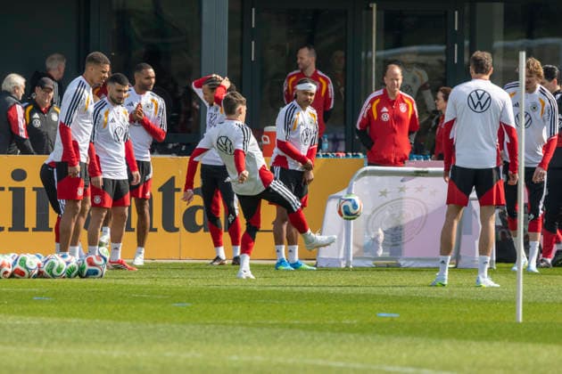 Report 24 03 2026 First training session for the mens national soccer team at adidas in Herzogenaurach ahead of the international matches against Switzerland and Ghana A bit of playing with the ball at the start Herzogenaurach Bavaria Germany