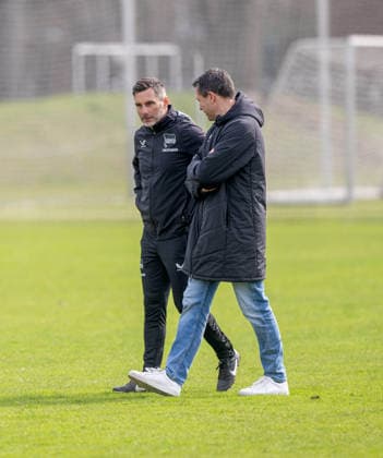 Soccer, Men, Season 2025 26, 2 Bundesliga, Hertha BSC, Training, f l Coach Stefan Leitl Hertha BSC , Sports Director Benjamin Weber Hertha BSC , 24 03 2026, Copyright: xSebastianxRäppold MatthiasxKochx