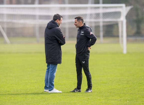 Soccer, Men, Season 2025 26, 2 Bundesliga, Hertha BSC, Training, f l Sports Director Benjamin Weber Hertha BSC , Coach Stefan Leitl Hertha BSC , 24 03 2026, Copyright: xSebastianxRäppold MatthiasxKochx