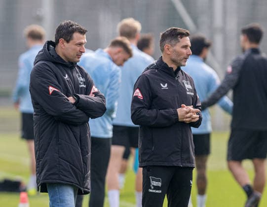 Soccer, Men, Season 2025 26, 2 Bundesliga, Hertha BSC, Training, f l Sports Director Benjamin Weber Hertha BSC , Coach Stefan Leitl Hertha BSC , 24 03 2026, Copyright: xSebastianxRäppold MatthiasxKochx