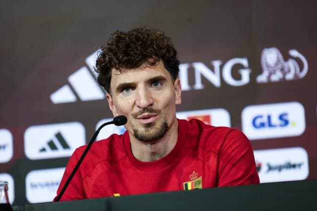 Belgium s Thomas Meunier pictured during a press conference, PK, Pressekonferenz of the Red Devils, the Belgian national soccer team, in Tubize on Tuesday 24 March 2026. The team is preparing for its friendly games against the United States and Mexico. These games are preparation games of the 2026 World Cup. BRUNOxFAHY  x168762701x