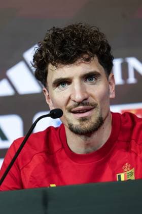 Belgium s Thomas Meunier pictured during a press conference, PK, Pressekonferenz of the Red Devils, the Belgian national soccer team, in Tubize on Tuesday 24 March 2026. The team is preparing for its friendly games against the United States and Mexico. These games are preparation games of the 2026 World Cup. BRUNOxFAHY  x168763085x