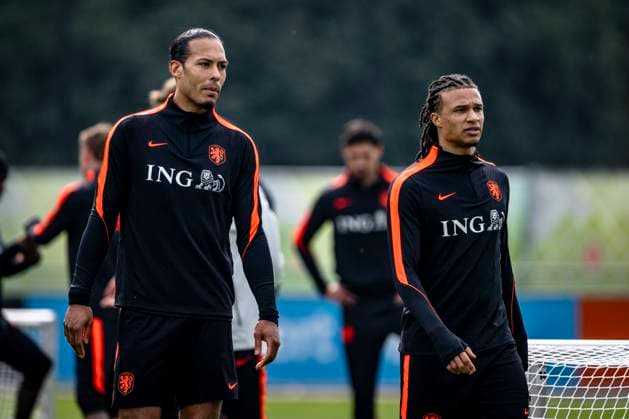 ZEIST lr Virgil van Dijk of the Netherlands and Nathan Ake of the Netherlands during the training of the Dutch national football team at the KNVB Campus in the run up to the World Cup friendly against Norway on March 24, 2026 in Zeist, the Netherlands Photo by Stefan Koops EYE4IMAGES DeFodi Images