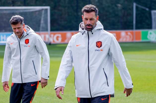 assistant coach Ruud van Nistelrooij of the Netherlands and assistant coach Wim Jonk of the Netherlands looks on Training Session of the Netherlands national team, Nationalteam Netherlands Training Session and press conference, PK, Pressekonferenz Netherlands Training Session and Press Conference, KNVB Campus, March 24, 2026, Zeist, Netherlands.
