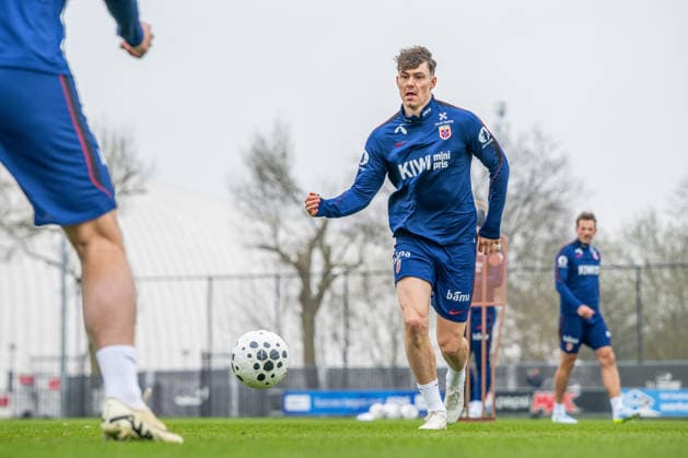 260324 Jorgen Strand Larsen of the Norwegian national football team during a training session on March 24, 2026 in Wijdewormer Photo Vegard Grott BILDBYRAN kod VG VG0899 bbeng fotball football soccer fotboll norge norway trening träning training practice amsterdam  Copyright: VEGARDxGRoTT BB260324VG002