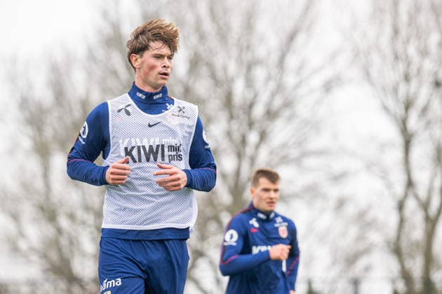 260324 Henrik Falchener of the Norwegian national football team during a training session on March 24, 2026 in Wijdewormer Photo Vegard Grott BILDBYRAN kod VG VG0899 bbeng fotball football soccer fotboll norge norway trening träning training practice amsterdam  Copyright: VEGARDxGRoTT BB260324VG007
