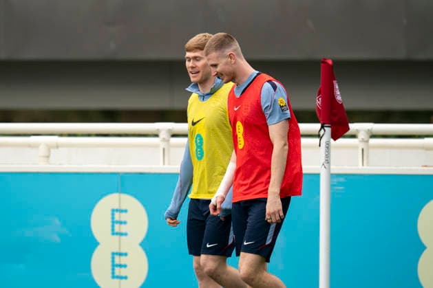 England Training & Media Lewis Hall and Adam Wharton during the England training session at St. George s Park, Burton upon Trent, England on 24 March 2026 Credit: Alex Young Every Second Media Editorial use only. All images are copyright Every Second Media Limited. No images may be reproduced without prior permission. Copyright: xIMAGO EveryxSecondxMediax ESM-1876-0005 AlexxYoungx xEveryxSecondxMediax
