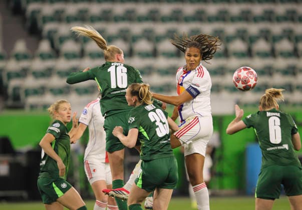 Photo Marie Antoinette KATOTO Lyon vs Camilla KÜVER Wolfsburg , left Football Womens Champions League on Tue 24 03 2026 Quarterfinal VfL Wolfsburg Olympique Lyon