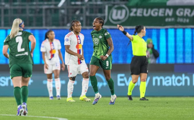 GER, Wolfsburg, VfL Wolfsburg vs Olympique Lyon, WomenÂs Champions League, Football, UEFA, Season 2025 2026, AOK Arena, Quarter-final, First leg in picture Lineth Beerensteyn VfL Wolfsburg Women 9 , Goal, Cheers and joy, Emotions, 1 0 DFB DFL REGULATIONS PROHIBIT ANY USE OF PHOTOGRAPHS AS IMAGE SEQUENCES AND OR QUASI VIDEO, 24 03 2026 Copyright: HMBxMedia HendrikxHamelau