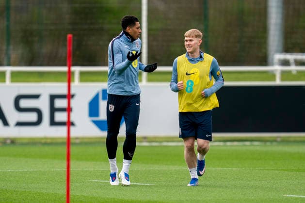 England Training & Media Jude Bellingham and Lewis Hall during the England training session at St. George s Park, Burton upon Trent, England on 24 March 2026 Credit: Alex Young Every Second Media Editorial use only. All images are copyright Every Second Media Limited. No images may be reproduced without prior permission. Copyright: xIMAGO EveryxSecondxMediax ESM-1876-0047 AlexxYoungx xEveryxSecondxMediax