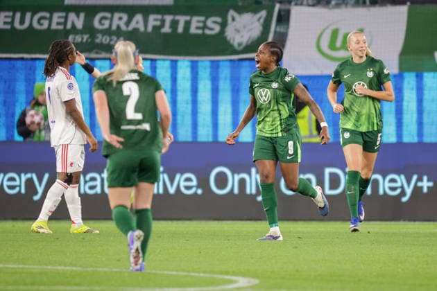 24 03 2026, xgrfx, Football UEFA Women s Champions League Quarterfinals , VfL Wolfsburg Olympique Lyon v l Goal,, Lineth Beerensteyn to 1 0 VfL Wolfsburg DFL DFB REGULATIONS PROHIBIT ANY USE OF PHOTOGRAPHS as IMAGE SEQUENCES and or QUASI VIDEO Wolfsburg