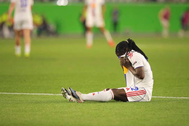 Photo Loser on the ground , Tabitha CHAWINGA Lyon Womens Football Champions League on Tue 24 03 2026 Quarterfinal VfL Wolfsburg Olympique Lyon